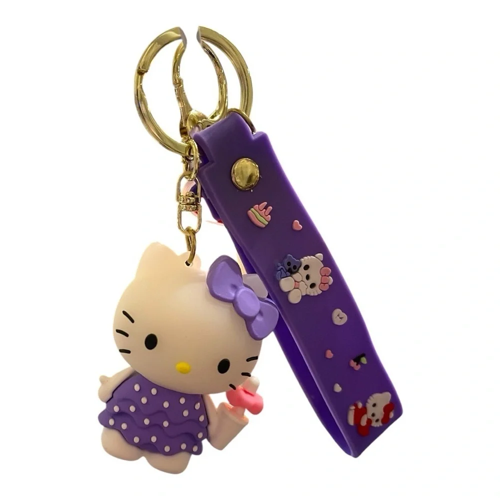 Purple Hello Kitty Keychain with Wrist Strap